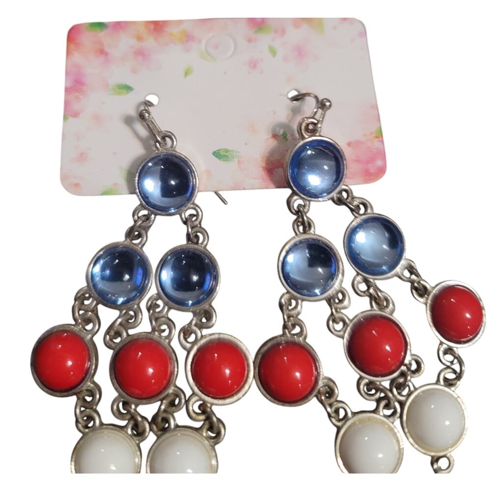 Beautiful Silver Toned with glass and faux stone dangle earrings